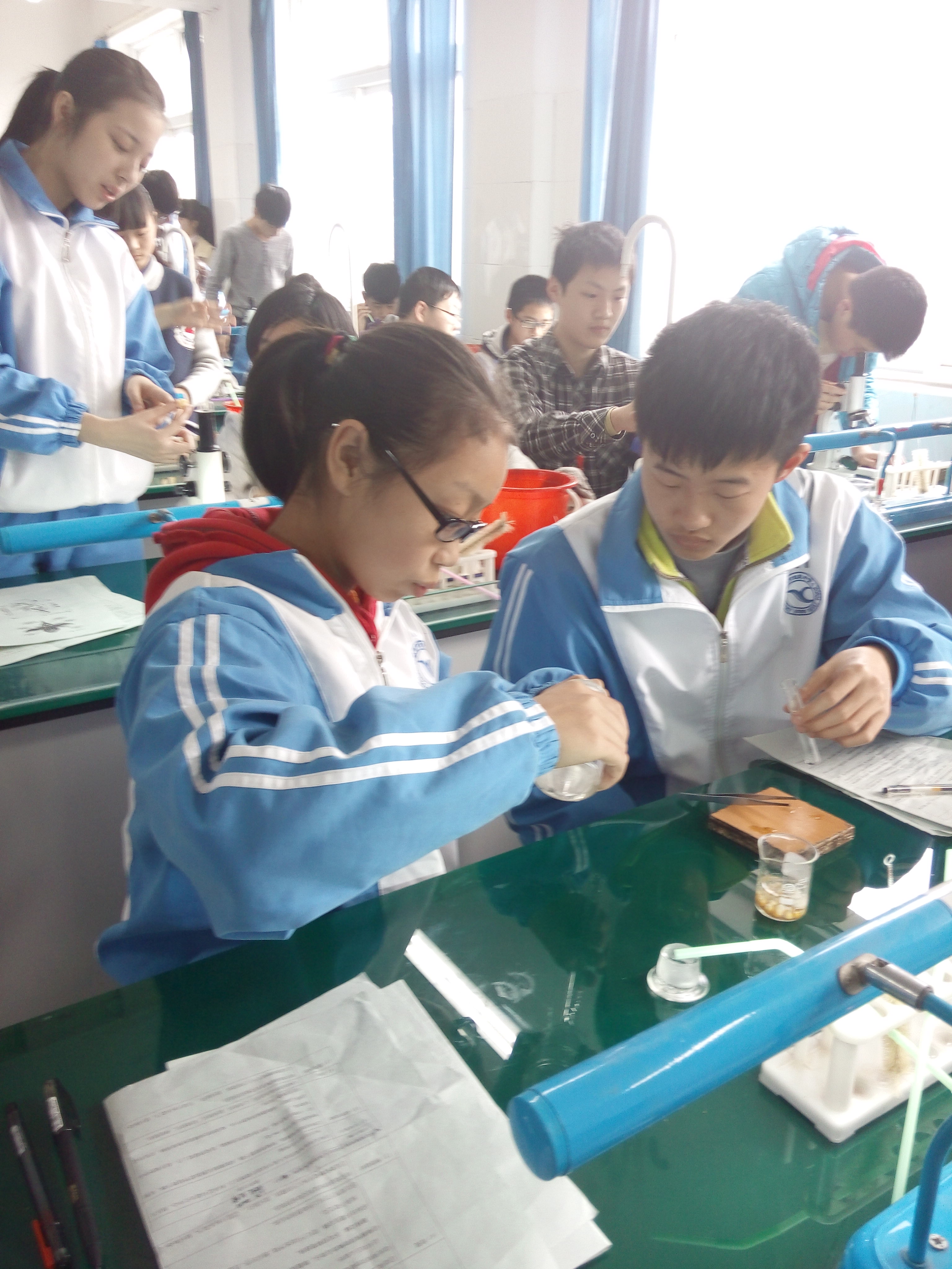 回民中学九年级学生在进行化学实验训练