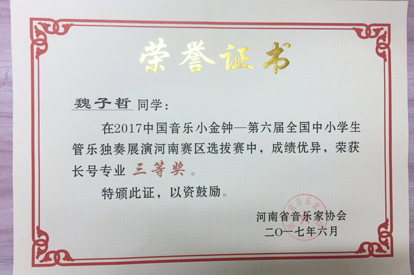 郑州七中学子在"中国音乐小金钟"选拔赛中获佳绩
