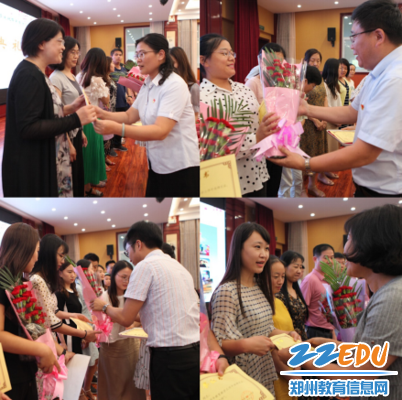 郑州57中校领导班子为获奖老师颁发证书并送上节日的问候