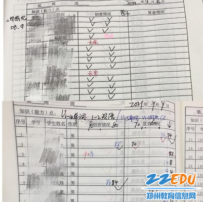 教师及课代表过关本上密密麻麻的记录 教师及课代表过关本上密密麻麻的记录