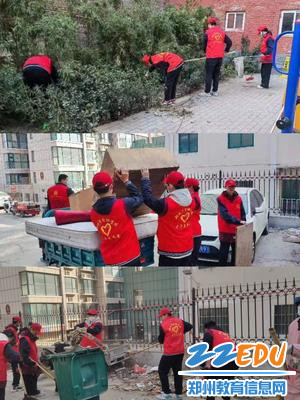 学生在打扫伏牛路北社区卫生 学生在打扫伏牛路北社区卫生