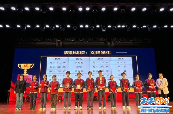 表彰获文明学生荣誉称号的学生