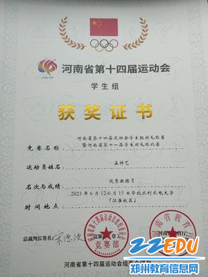 孟祥艺老师获省运会优秀教练员 孟祥艺老师获省运会优秀教练员