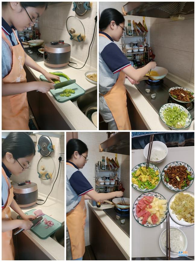 3.“烹”燃心动秀厨艺---同学们在母亲节当天为家人做一日三餐